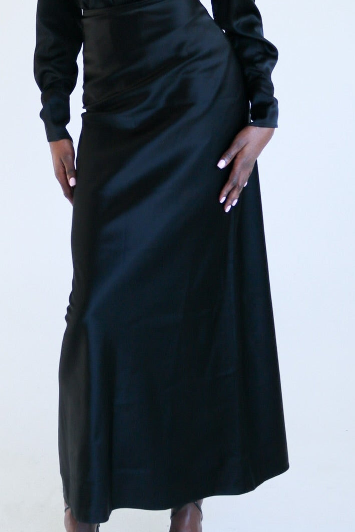 The Josephine Satin Skirt (Black)
